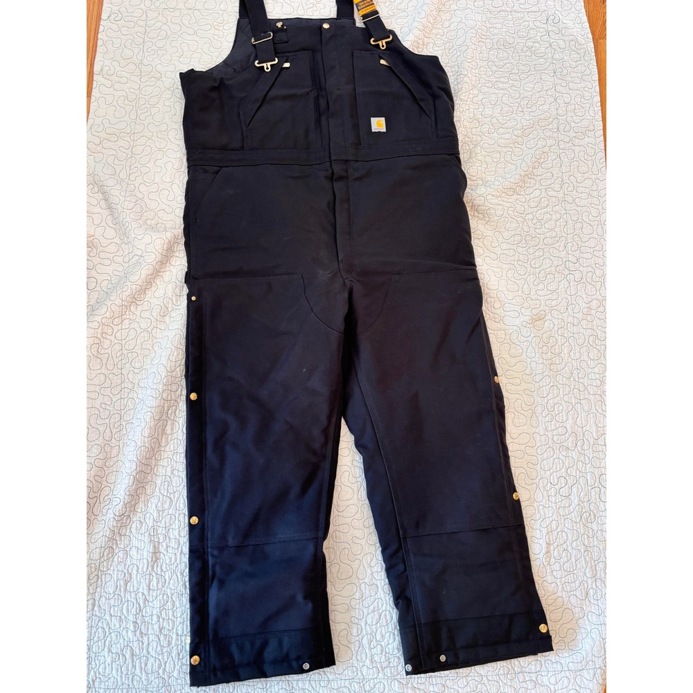 Carhartt Men XL Short Black Firm Duck Insulated Biberall OR5470-M Loose Fit